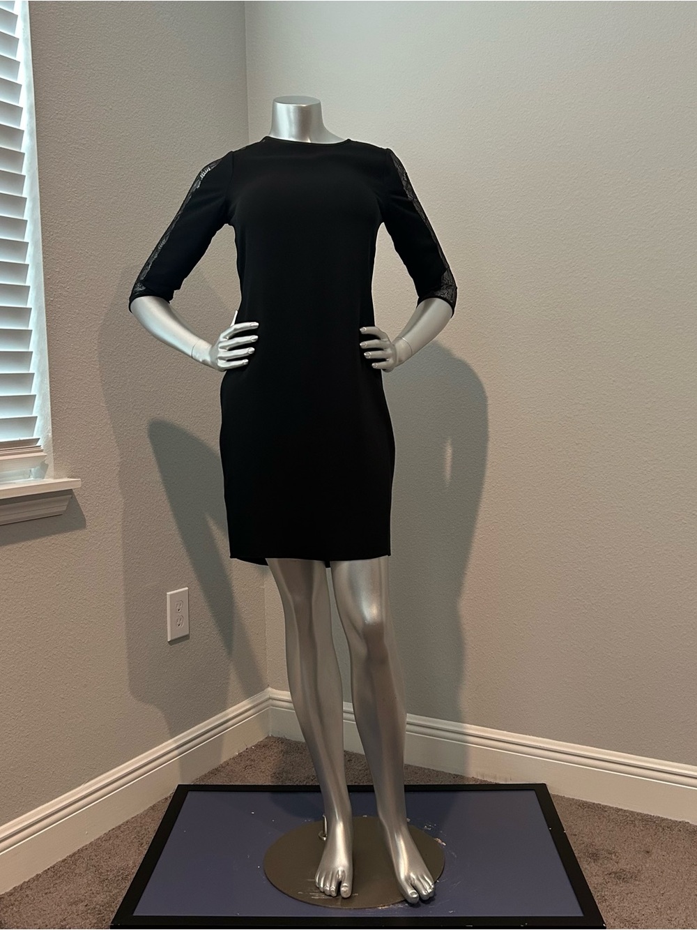 Calvin Klein Black Mini Dress with Lace-Trim Sleeves